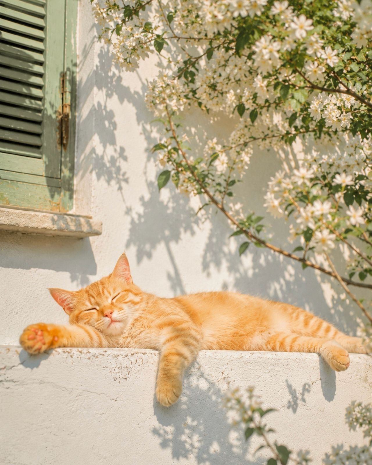 햇살이 머무는 오후,
꽃향기 속에서 가장 편안한 낮잠 한 조각. 🐈☀️

