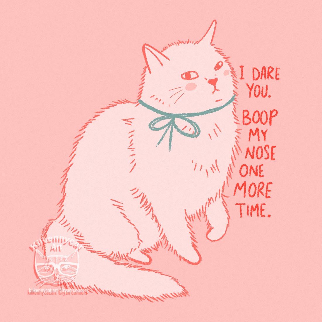 This is how Stevie has been every time I wash her paws, because she's not able to groom herself atm. She's doing a bit better today, currently licking up her slurry of pate, probiotic power, and rebound. I'm about to syringe her antibiotic, so she'll be mad about that. I called the vet at 8 this morning, wanting to set up her 10 day follow up for the biopsy results and asked about pain meds. They said they'd call me back today. They haven't. So I'll just go there tomorrow morning.
This saucy biscuit is available on a myriad of items in my Teepublic.
https://www.teepublic.com/t-shirt/86553385-i-dare-you-cat?store_id=296730